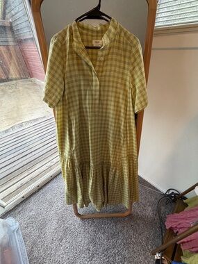 Light Yellow Plaid Maxi Dress - Relaxed Tiered Shirt Dress